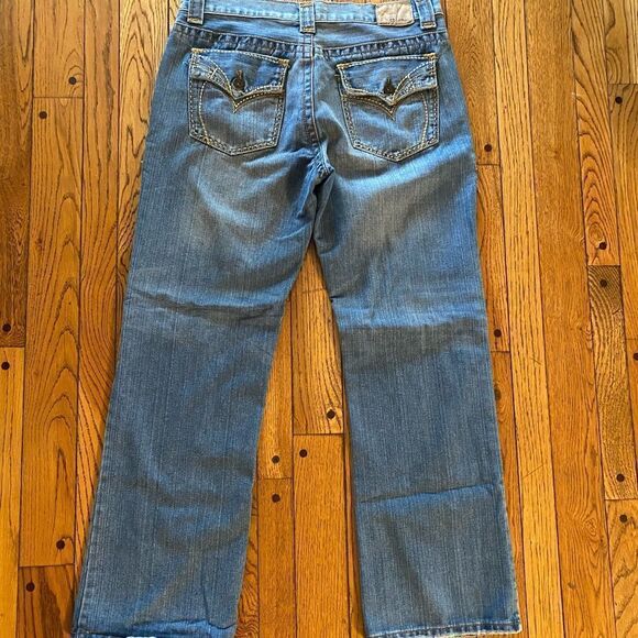 CARBON vintage 34 x 32 button flap pocket distressed straight leg jeans - Picture 8 of 8